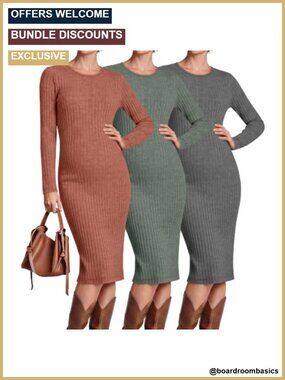 Ribbed Knit Maternity Sweater Dress 3 Pack Long Sleeve Midi Crewneck